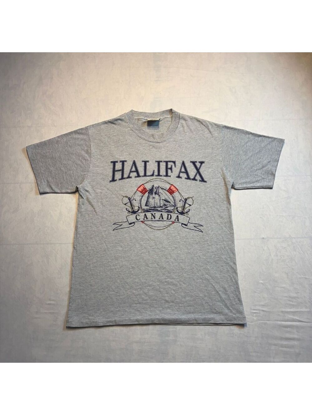 Vintage Halifax Canada Striped T-Shirt Medium Single stitch
